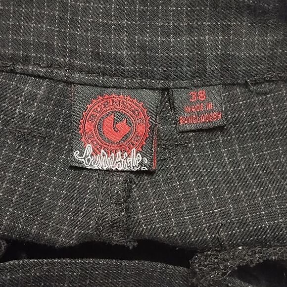 Burnside Shorts Black Micro Plaid Y2K Style Crown Patch Flat Front Sz 38 - Picture 7 of 8